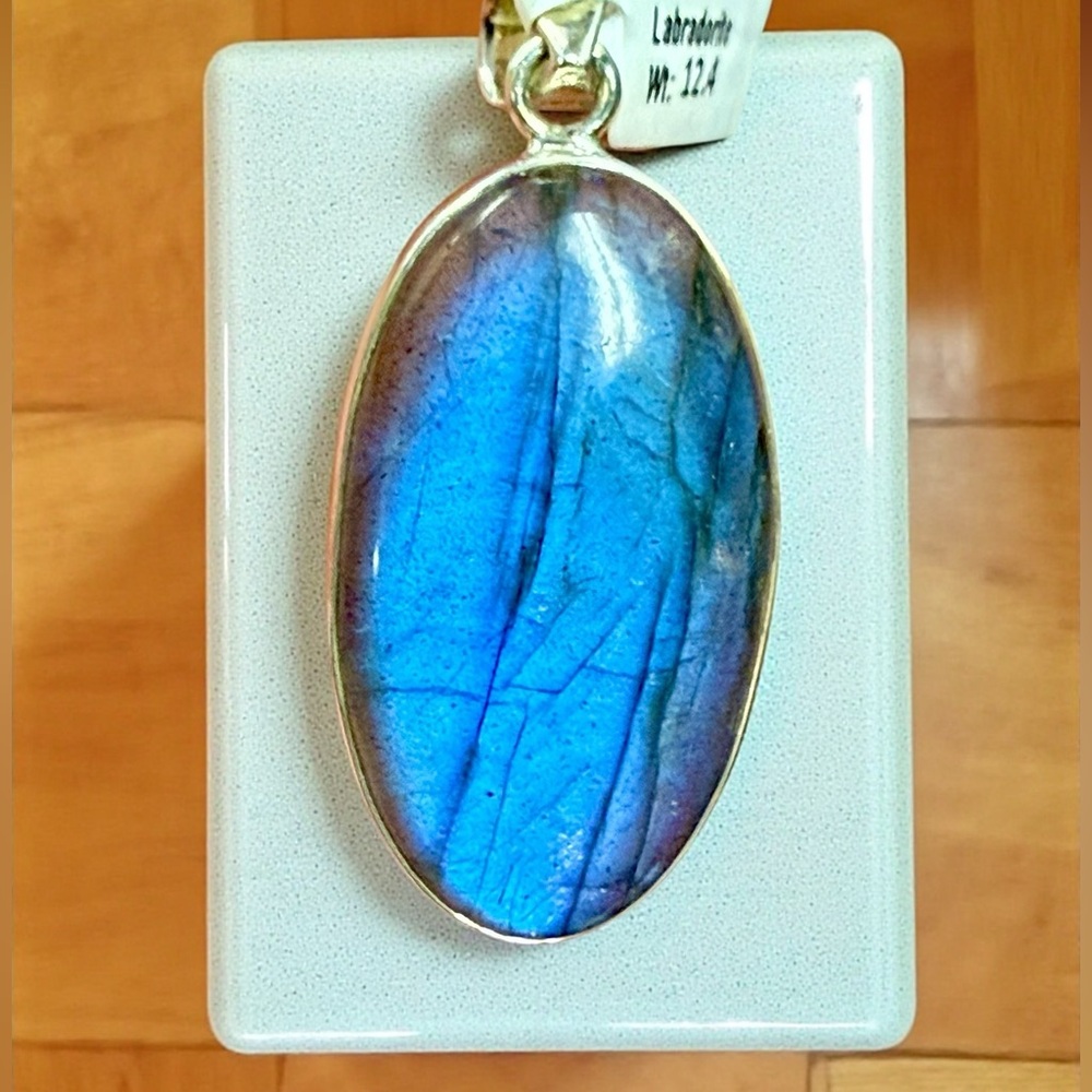 Sterling Silver Labradorite Pendant 12.4g Oval Blue Flash 925